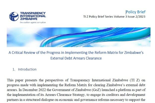 A Critical Review of the Progress in Implementing the Reform Matrix for Zimbabwe’s External Debt Arrears Clearance